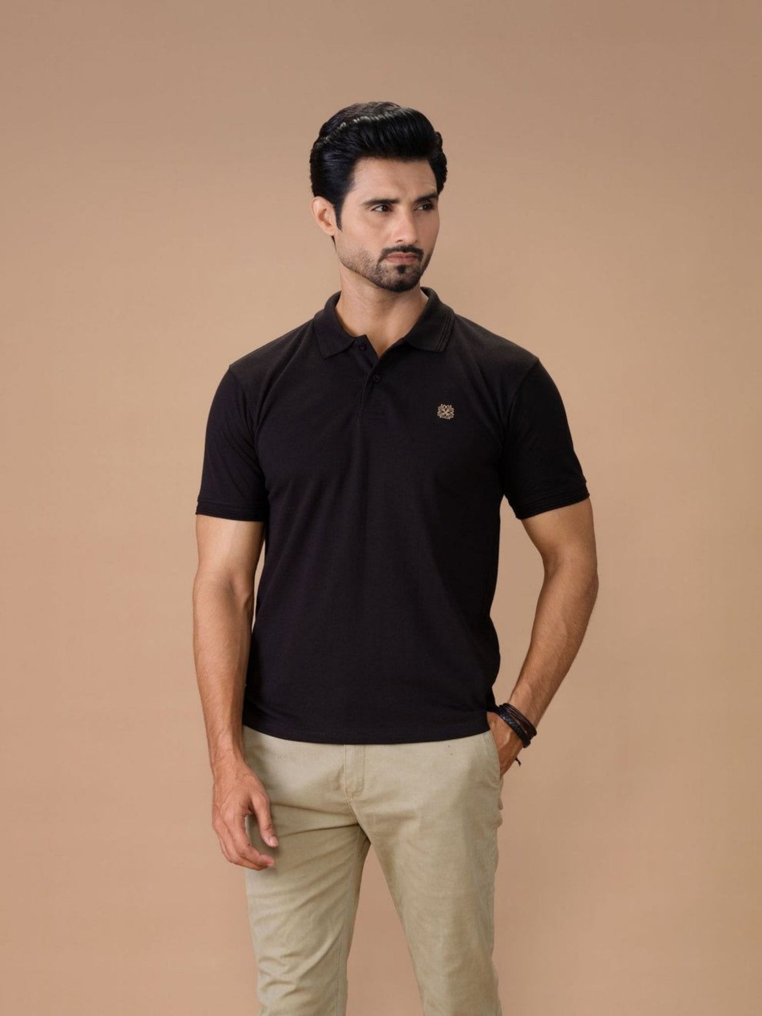 IshratNaz Basics-Black Polo Shirt Pique