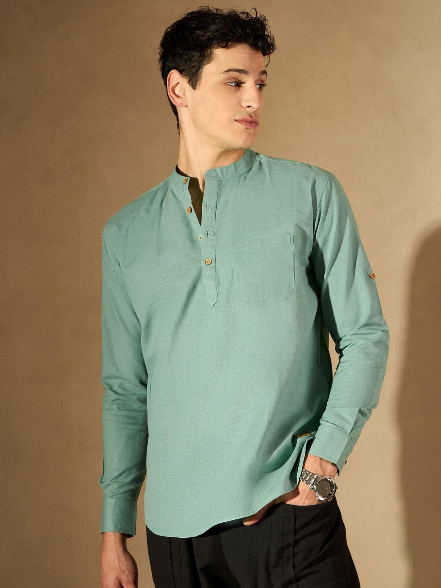 IshratNaz Men_s Mandarin Collar Roll-up Sleeves Kurtas_page-0001